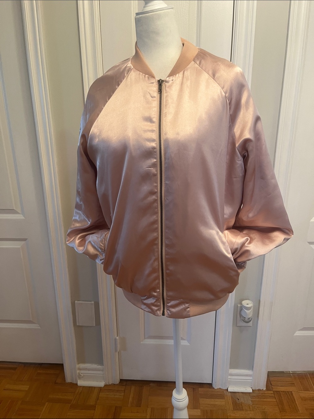 Brunette The Label Satin Bomber Jacket in Blush(over size)
